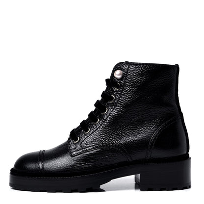 Chanel Calfskin Velvet Pearl Combat Short Boots 36 Black 1 of 6