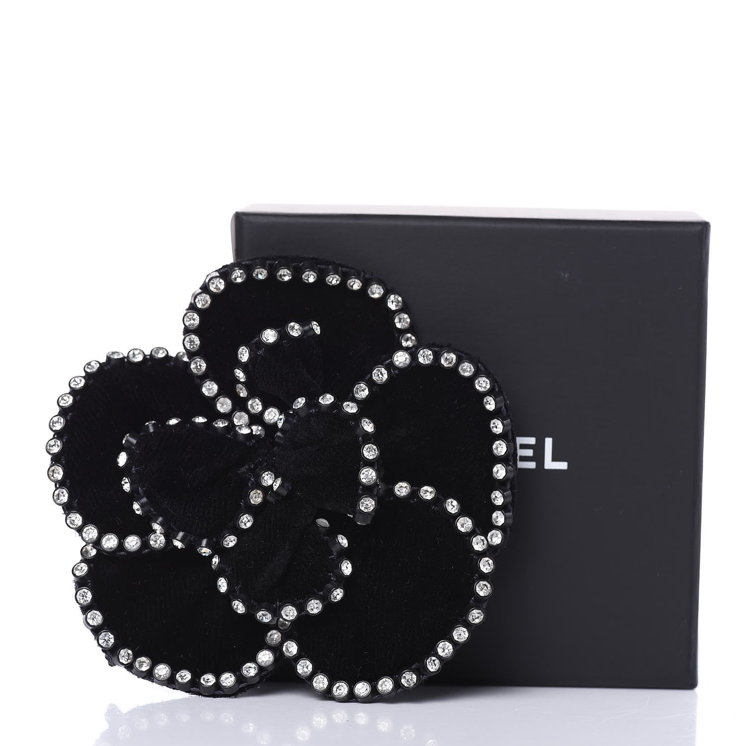 Chanel Velvet Crystal Camellia Brooch Black 5 of 5