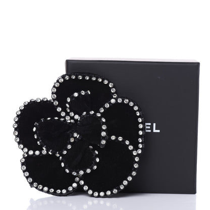 Chanel Velvet Crystal Camellia Brooch Black 5 of 5