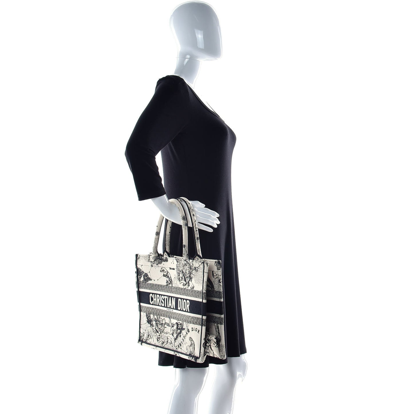 Canvas Zodiac Toile De Jouy Embroidered Medium Book Tote Latte