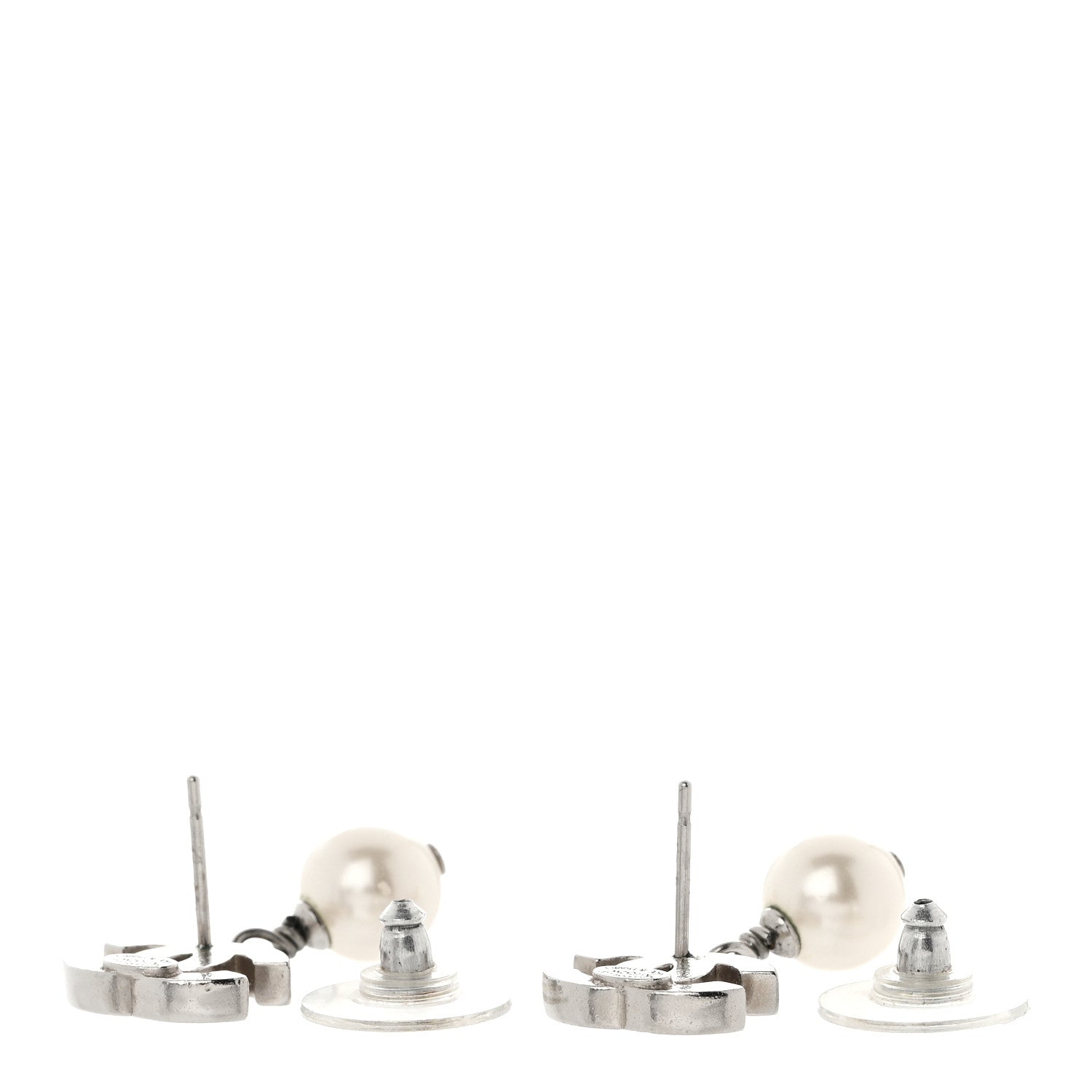 Chanel CC Pearl Drop Earrings Silver 4 of 6
