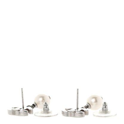 Chanel CC Pearl Drop Earrings Silver 4 of 6