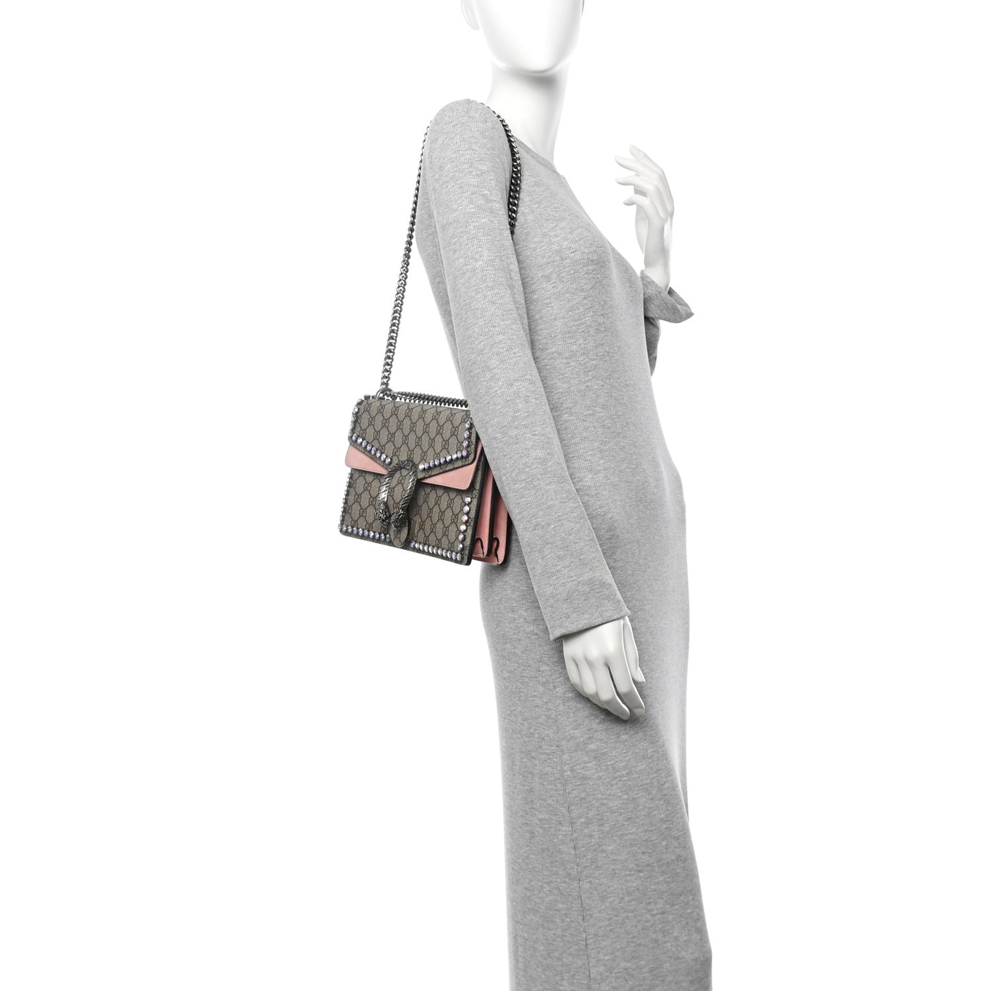 GG Supreme Monogram Suede Crystal Small Dionysus Shoulder Bag Beige Ebony Light Peonia