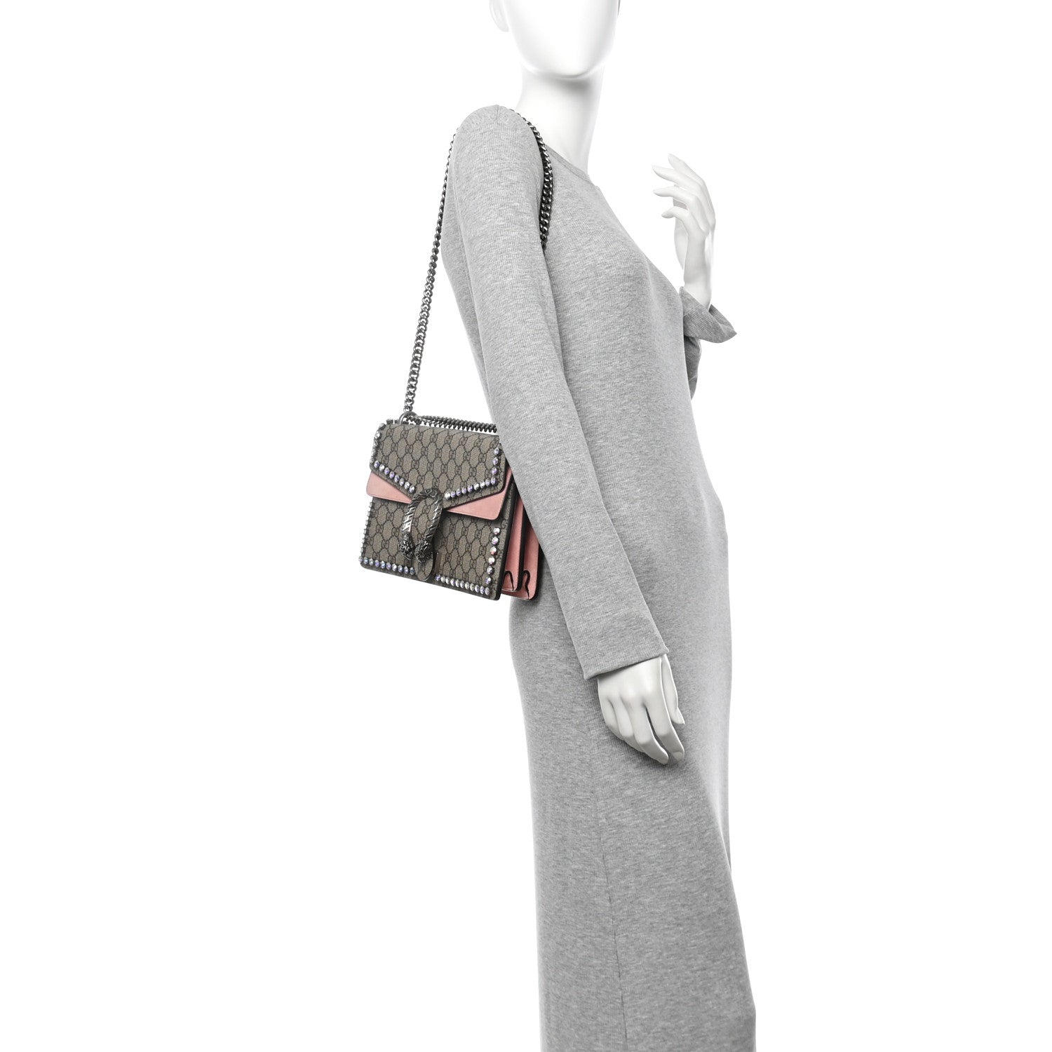 Gucci GG Supreme Monogram Suede Crystal Small Dionysus Shoulder Bag Beige Ebony Light Peonia 2 of 10