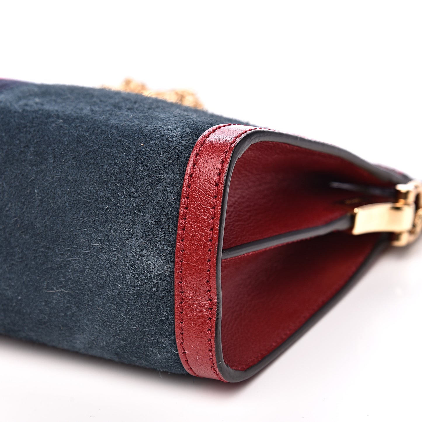 Suede Calfskin Web Small Ophidia Chain Shoulder Bag New Blue Romantic Cherry