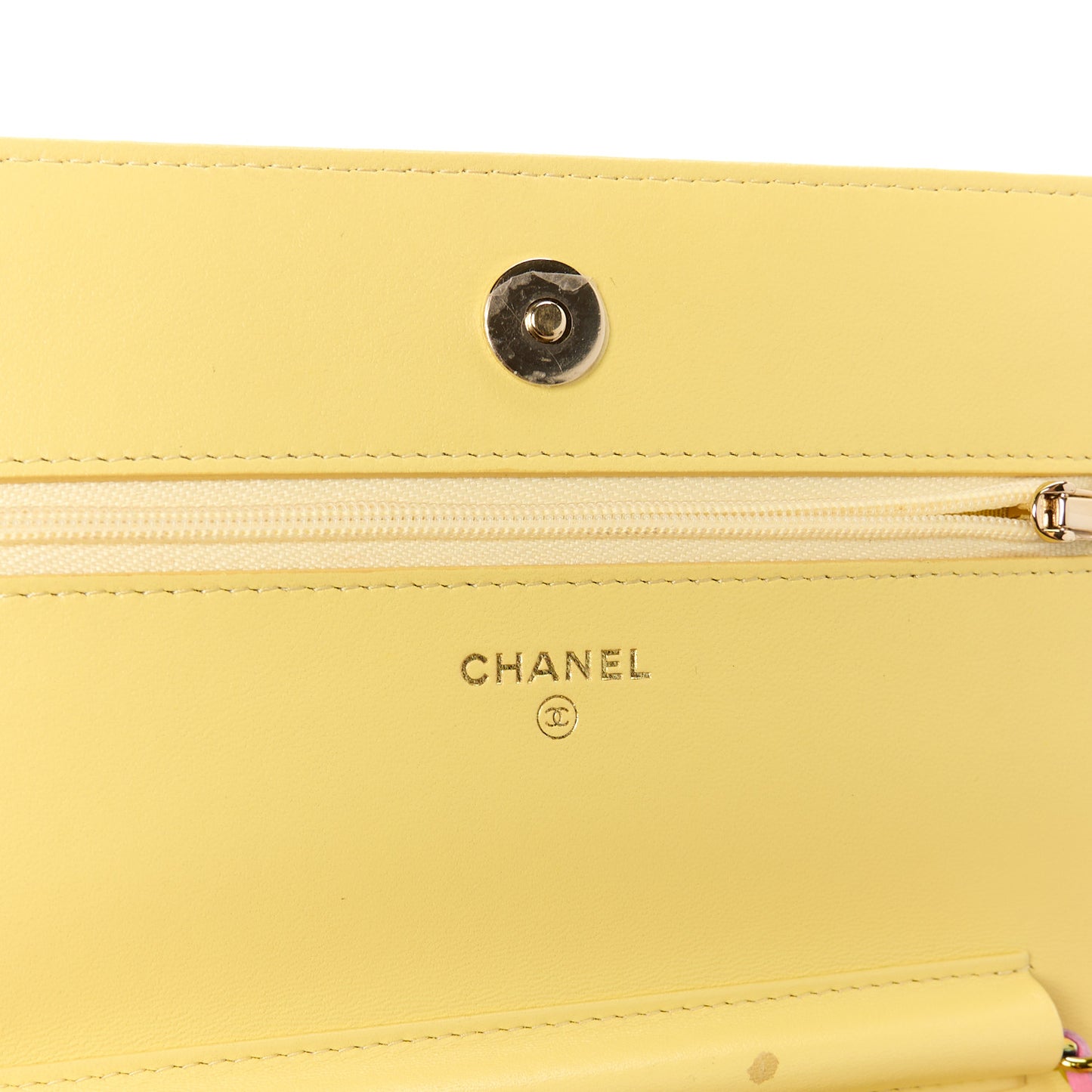 Lambskin Quilted Wallet On Chain WOC Pink Yellow