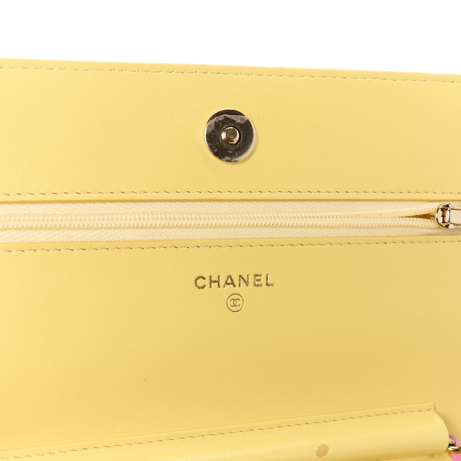 Chanel Lambskin Quilted Wallet On Chain WOC Pink Yellow 6 of 11