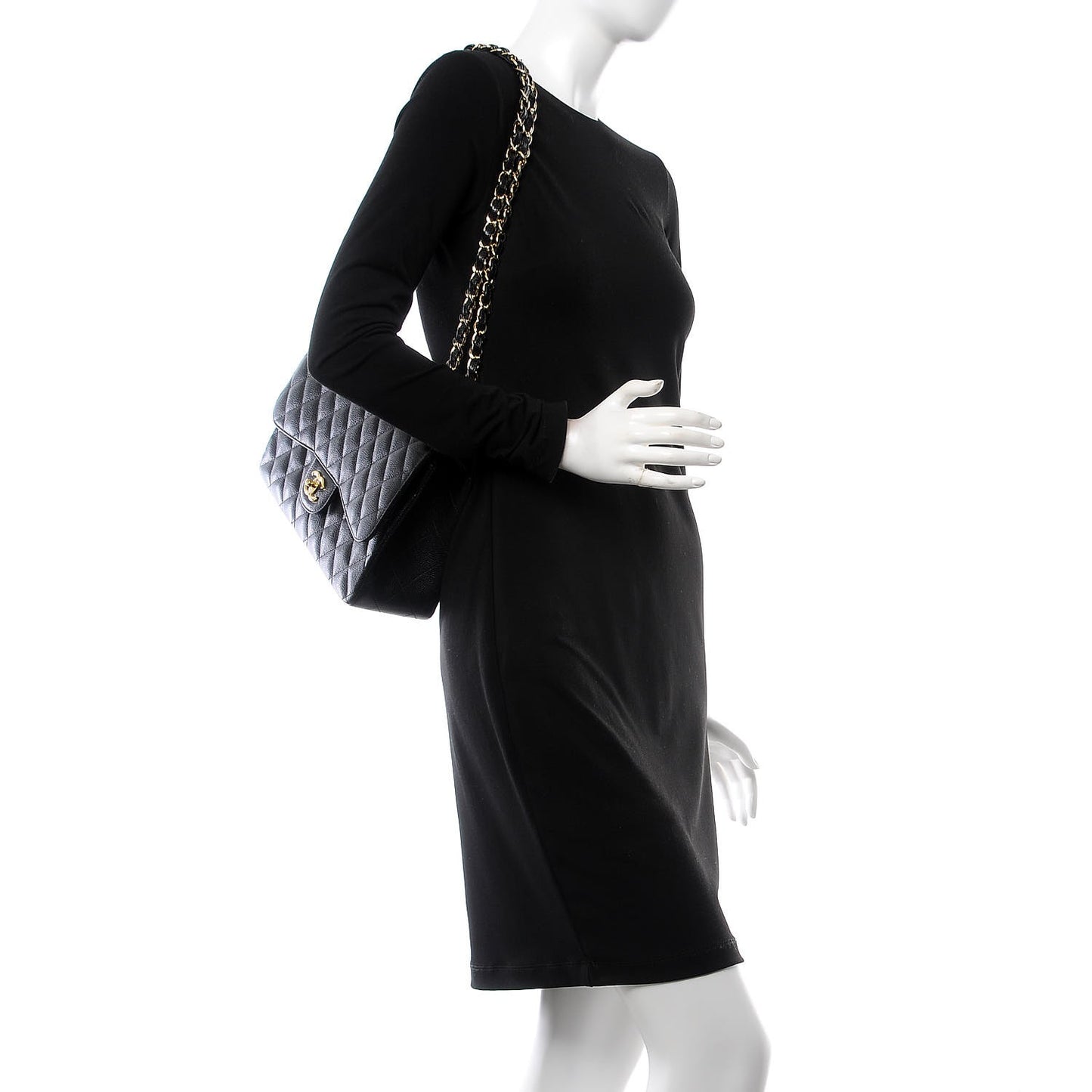 Caviar Quilted Jumbo Double Flap Black