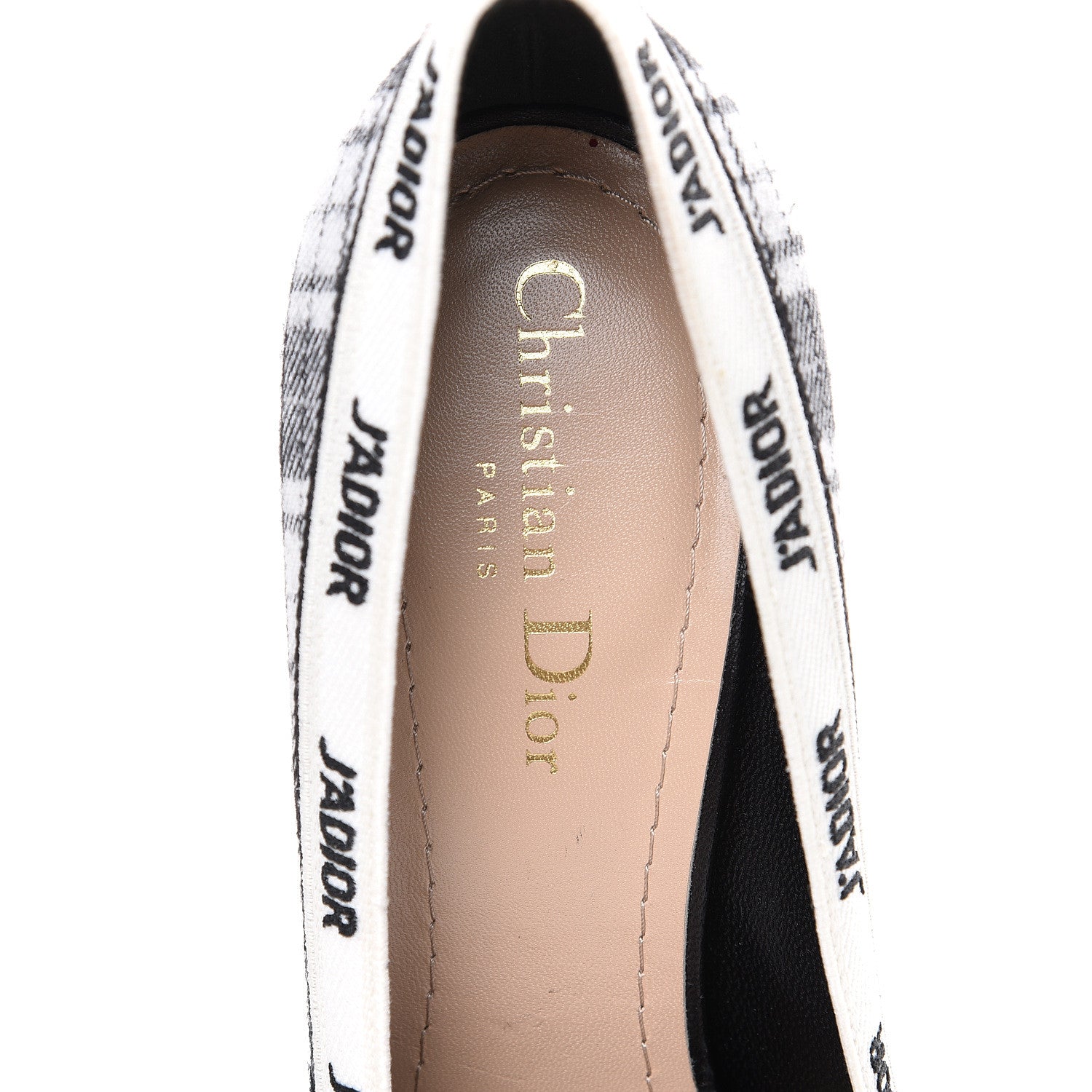 Christian Dior Canvas Ribbon Tartan Print Embroidered J'Adior 100mm Pumps 38 Black Off White 7 of 9