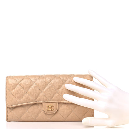 Chanel Caviar Quilted Large Gusset Flap Wallet Beige 2 of 11