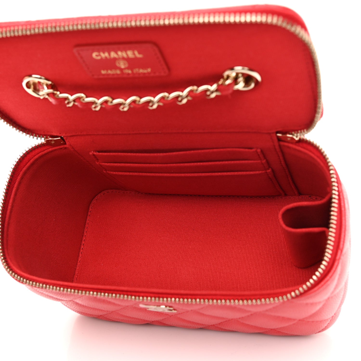 Chanel Caviar Quilted Small Vanity Case With Chain Red 5 of 12