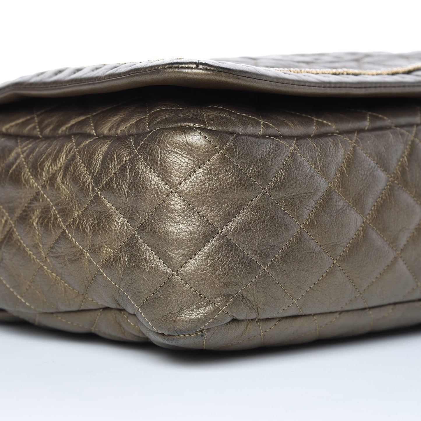 Metallic Calfskin Quilted Large Istanbul Flap Gold
