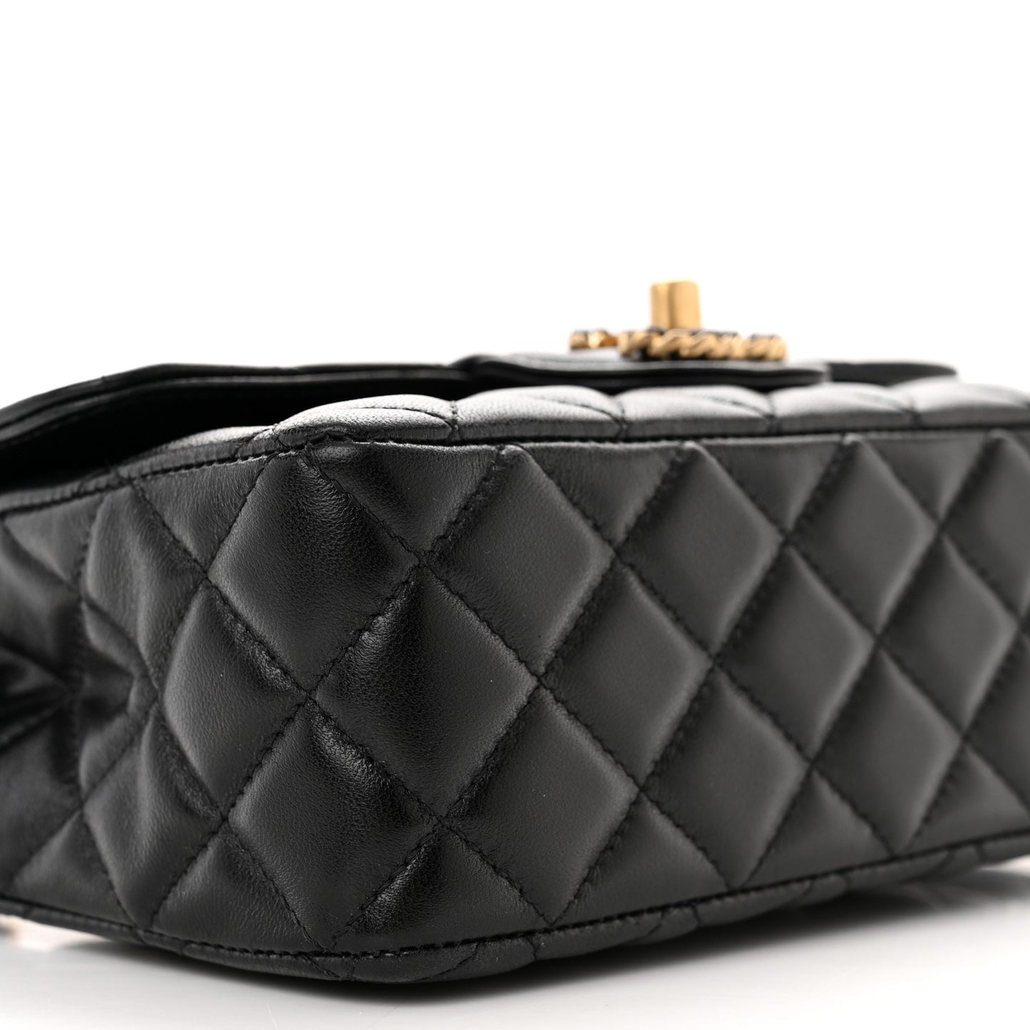 Lambskin Quilted Mini Strass On Top Flap Black