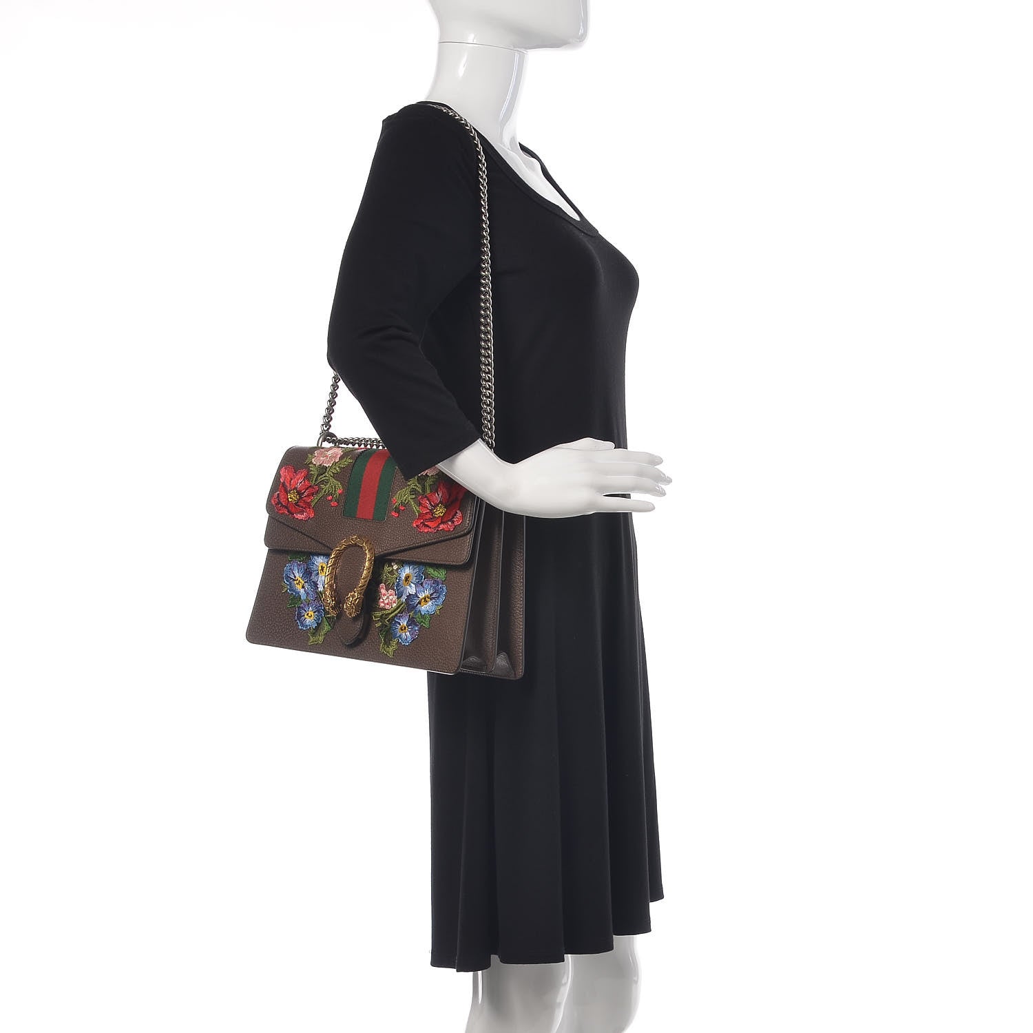Gucci Calfskin Web Floral Embroidered Medium Dionysus Shoulder Bag New Acero 2 of 9
