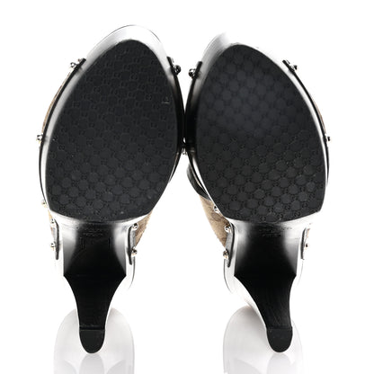Gucci Monogram Cellarius Soft Calfskin Icon Bit Platform Clog High Heel Slide Sandals 38.5 Beige Ebony Cocoa 6 of 10