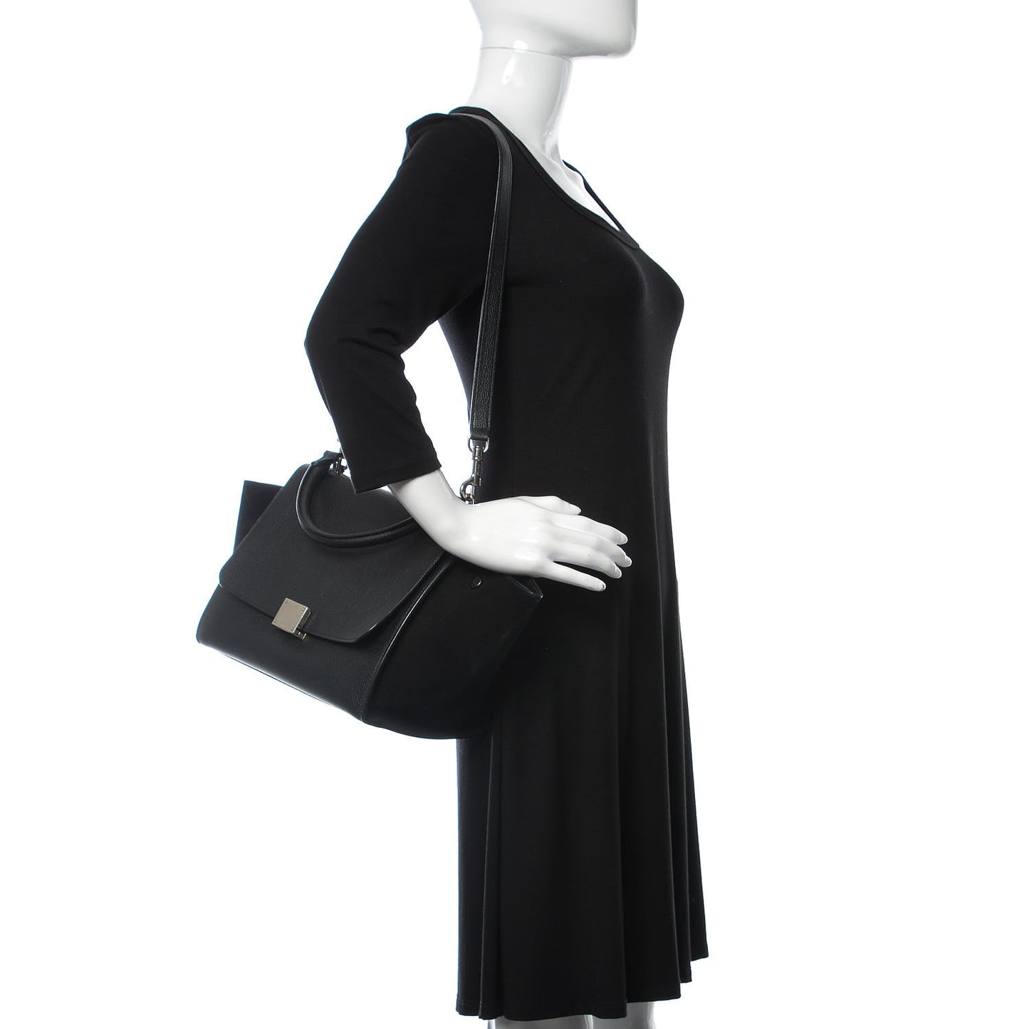 Drummed Calfskin Suede Small Trapeze Black