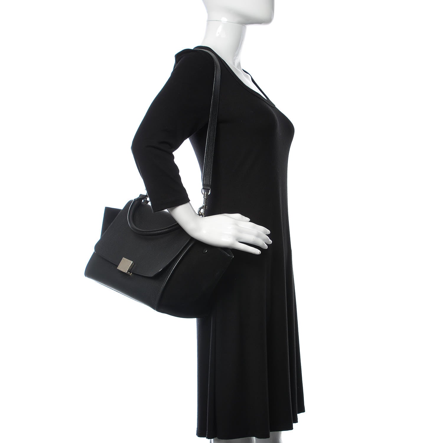 Celine Drummed Calfskin Suede Small Trapeze Black 2 of 11