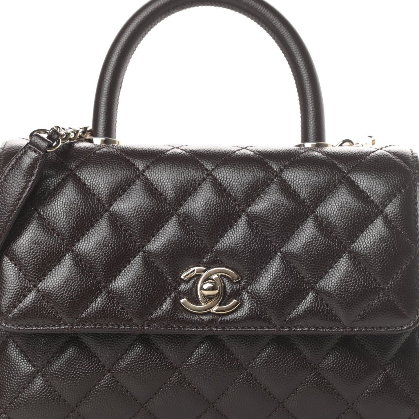 Caviar Quilted Mini Coco Handle Flap Dark Brown