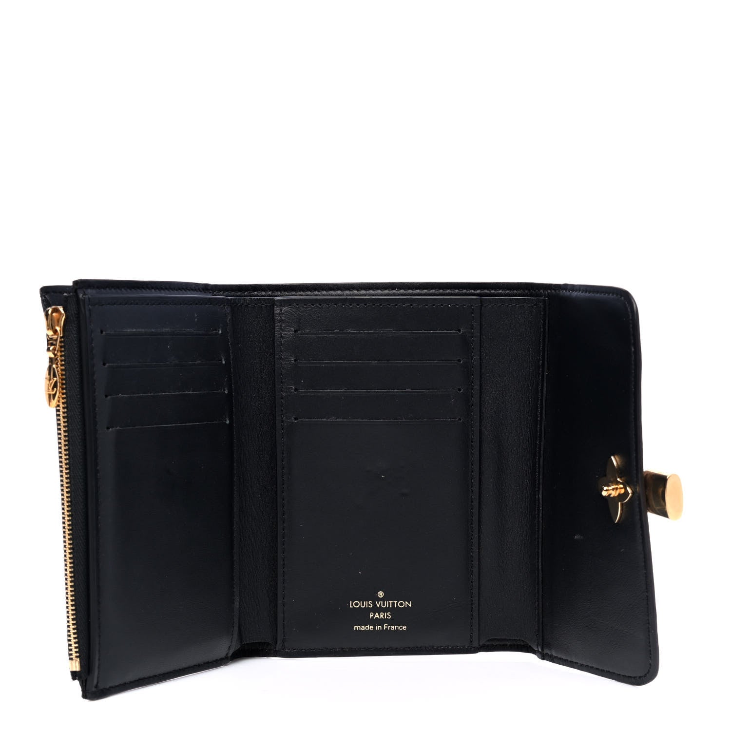 Louis Vuitton Monogram Flower Lock Compact Wallet Black 3 of 4