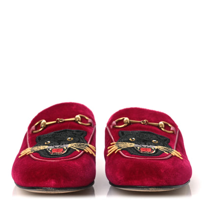 Gucci Velvet Panther Embroidered Womens Princetown Slippers 38 Raspberry Sherbet 3 of 11