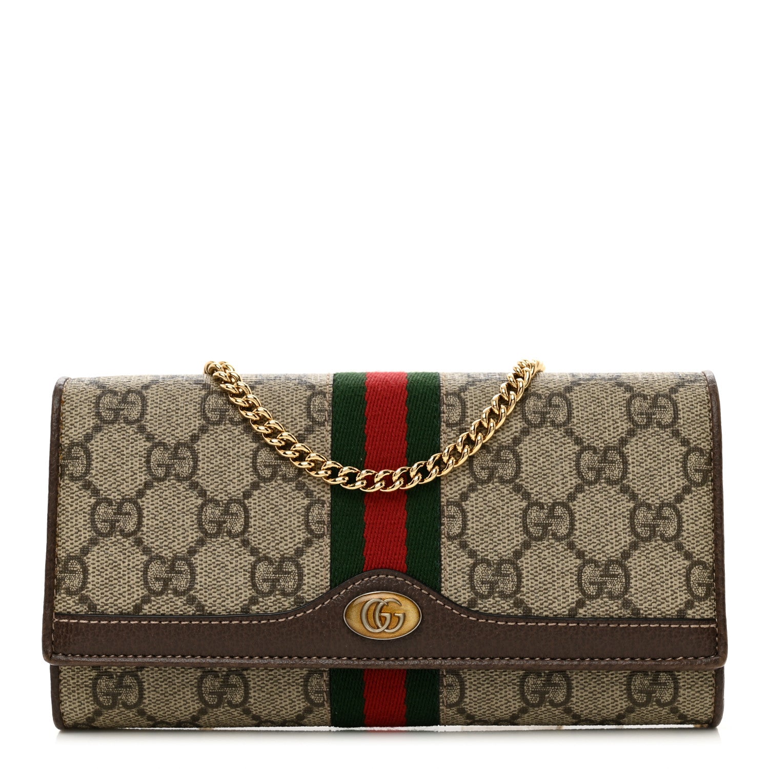 Gucci GG Supreme Monogram Web Ophidia Wallet On Chain Brown 1 of 9