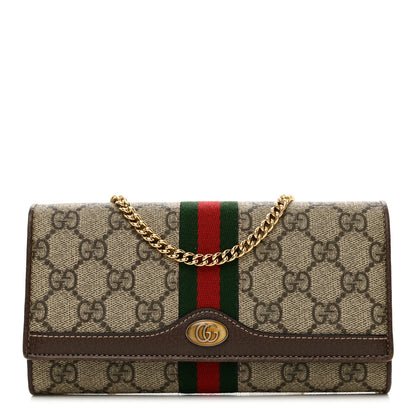 Gucci GG Supreme Monogram Web Ophidia Wallet On Chain Brown 1 of 9