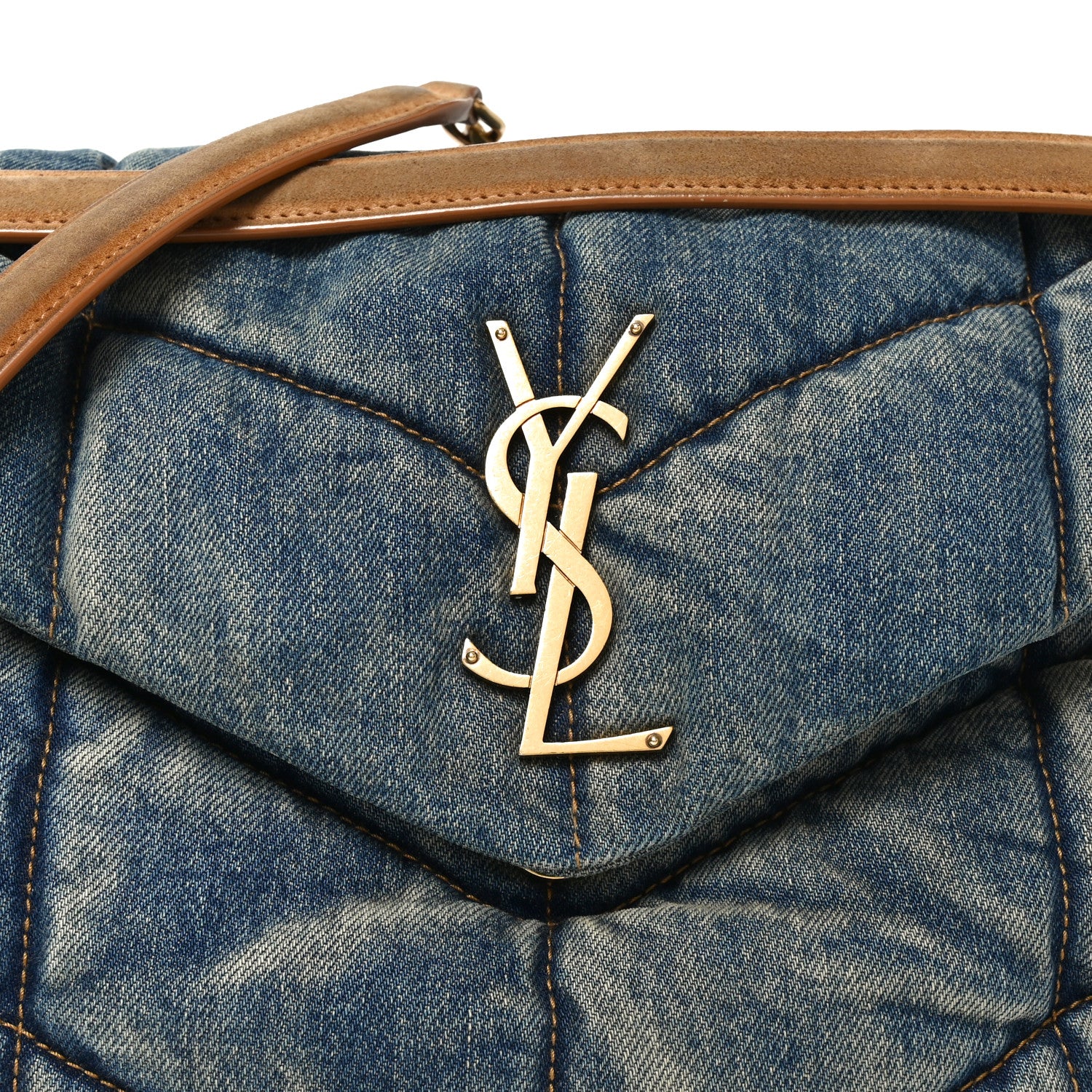 Saint Laurent Denim Quilted Medium Loulou Puffer Monogram Chain Satchel Blue Cinnamon 8 of 10