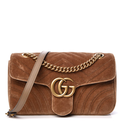 Gucci Velvet Matelasse Small GG Marmont Shoulder Bag Taupe 1 of 8
