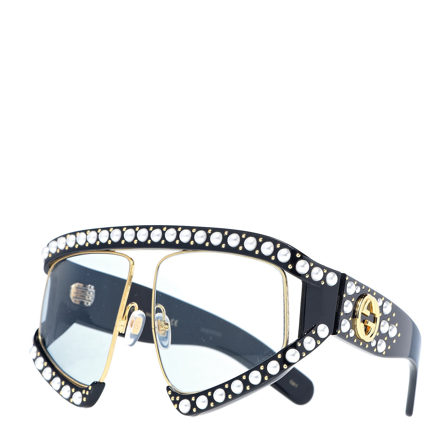 Gucci Acetate Pearl Rectangular Frame Sunglasses GG0234S Black 1 of 8