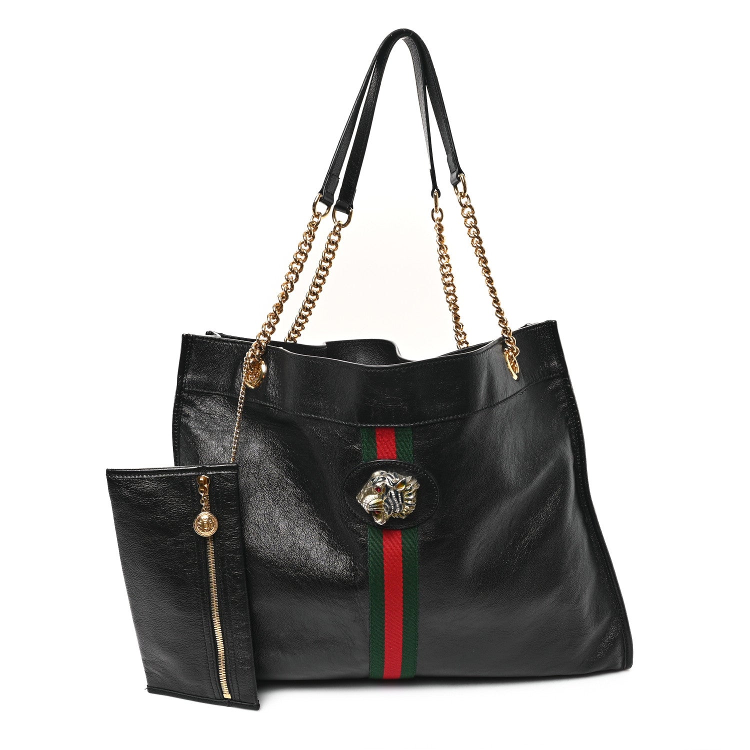 Gucci Calfskin Maxi Rajah Chain Tote Black 3 of 12