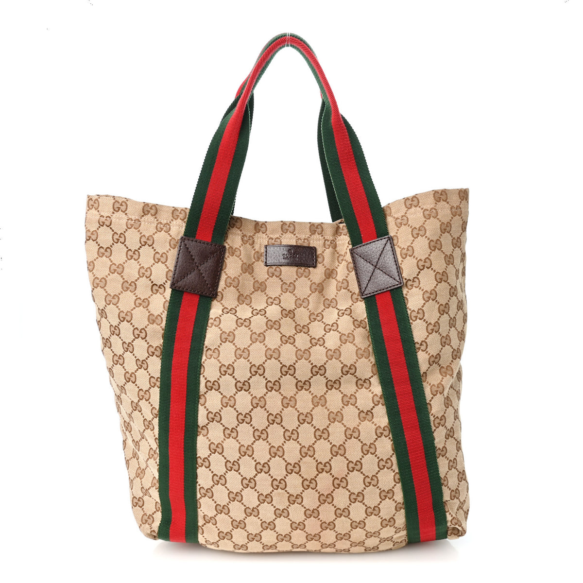 GG Monogram Medium Web Handle Vertical Tote Dark Brown