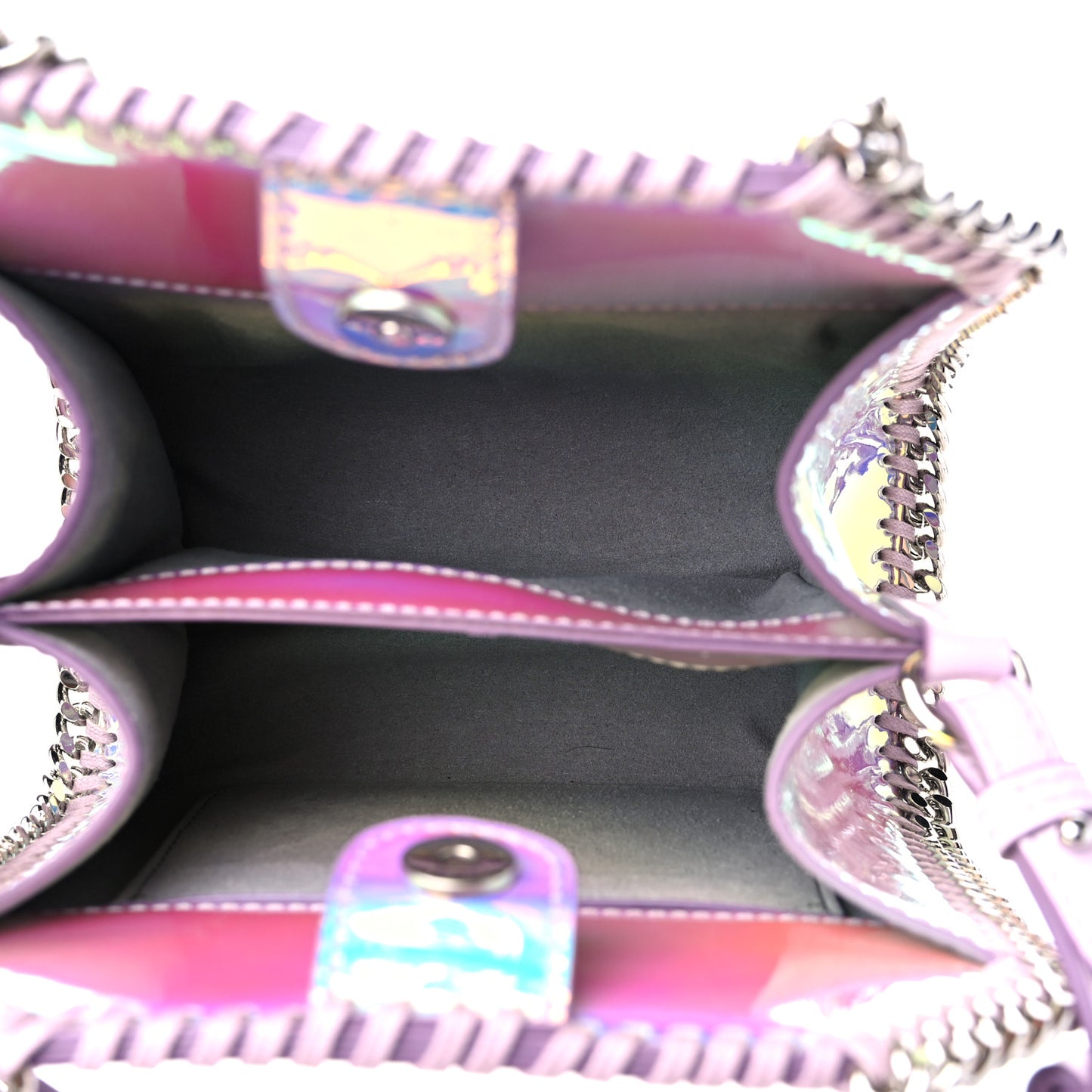 Holographic Faux Leather Mini Falabella Silver