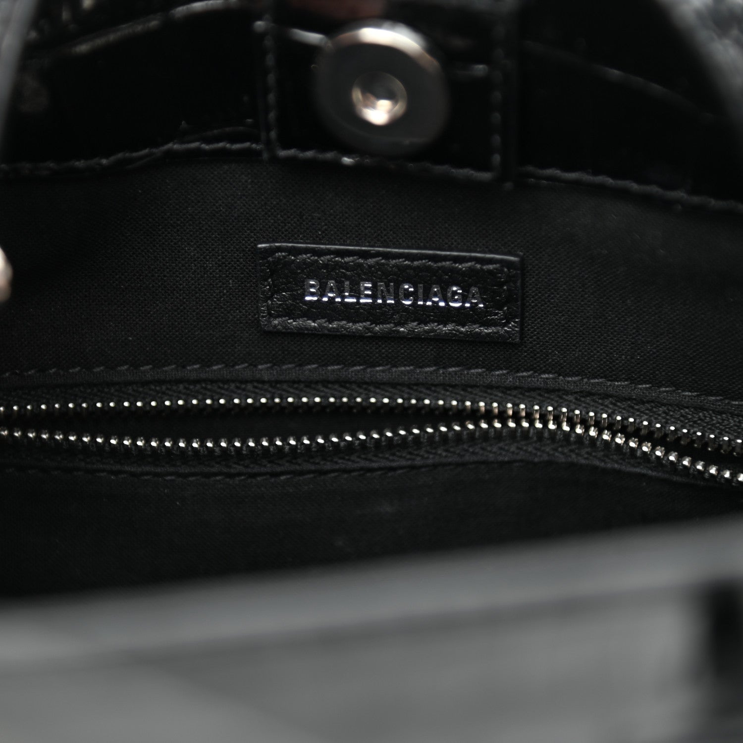 Balenciaga Shiny Calfskin Logo Crocodile Embossed North South Shopper Tote XXS Black White 6 of 8