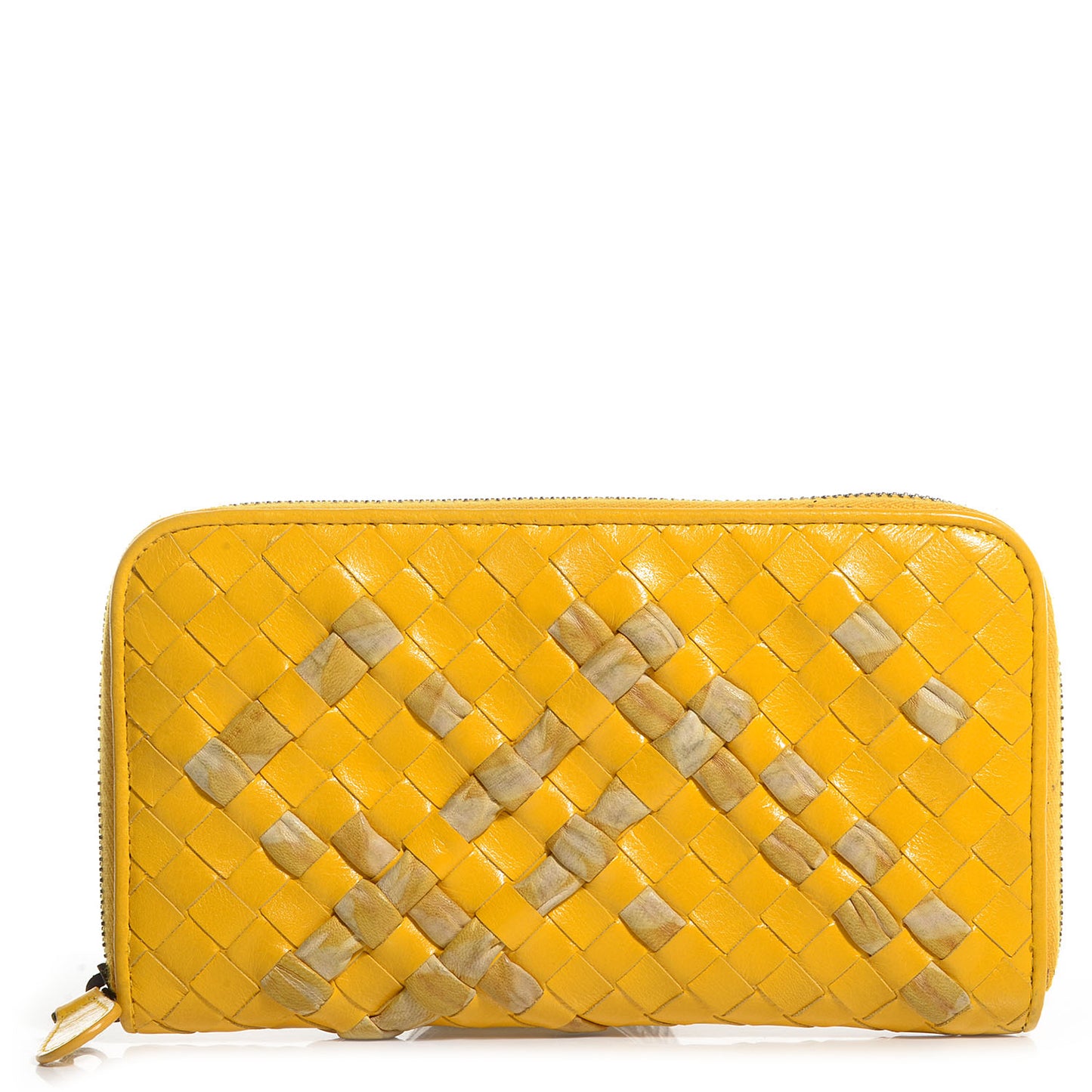 Vitellino Lisse Intrecciato Zip Around Wallet Yolk Paille