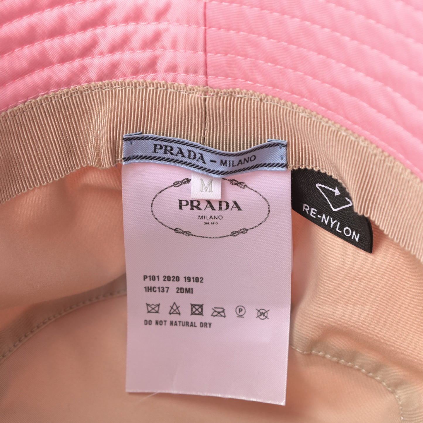 Re-Nylon Metal Triangle Logo Womens Bucket Hat M Begonia
