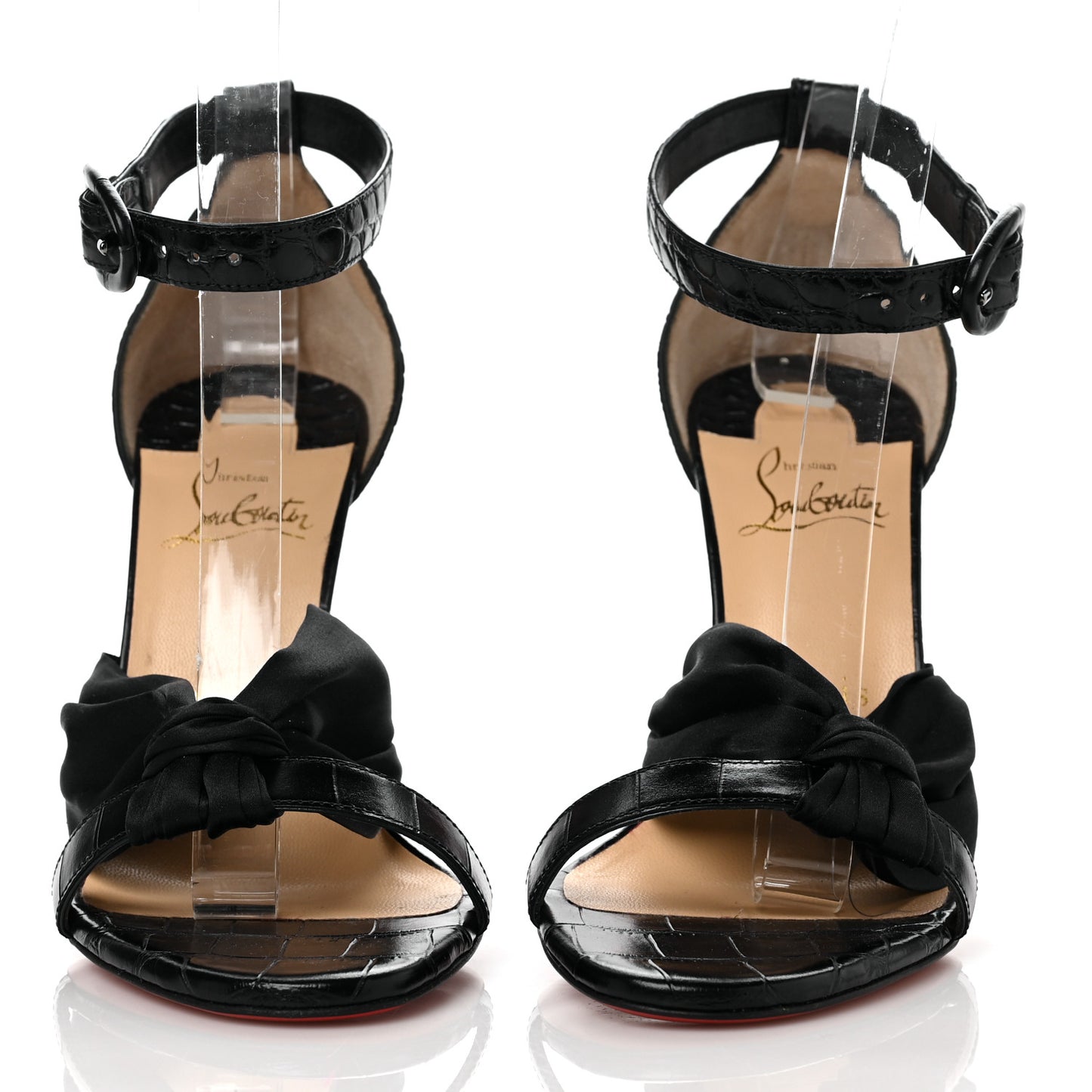 Crocodile Embossed Calfskin Silk Ruban 100 Pumps 37 Black
