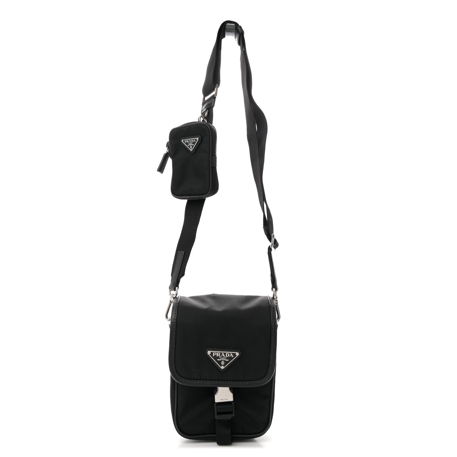 Prada Re-Nylon Saffiano Mini Pocket Single Snap Buckle Messenger Bag Black 1 of 10