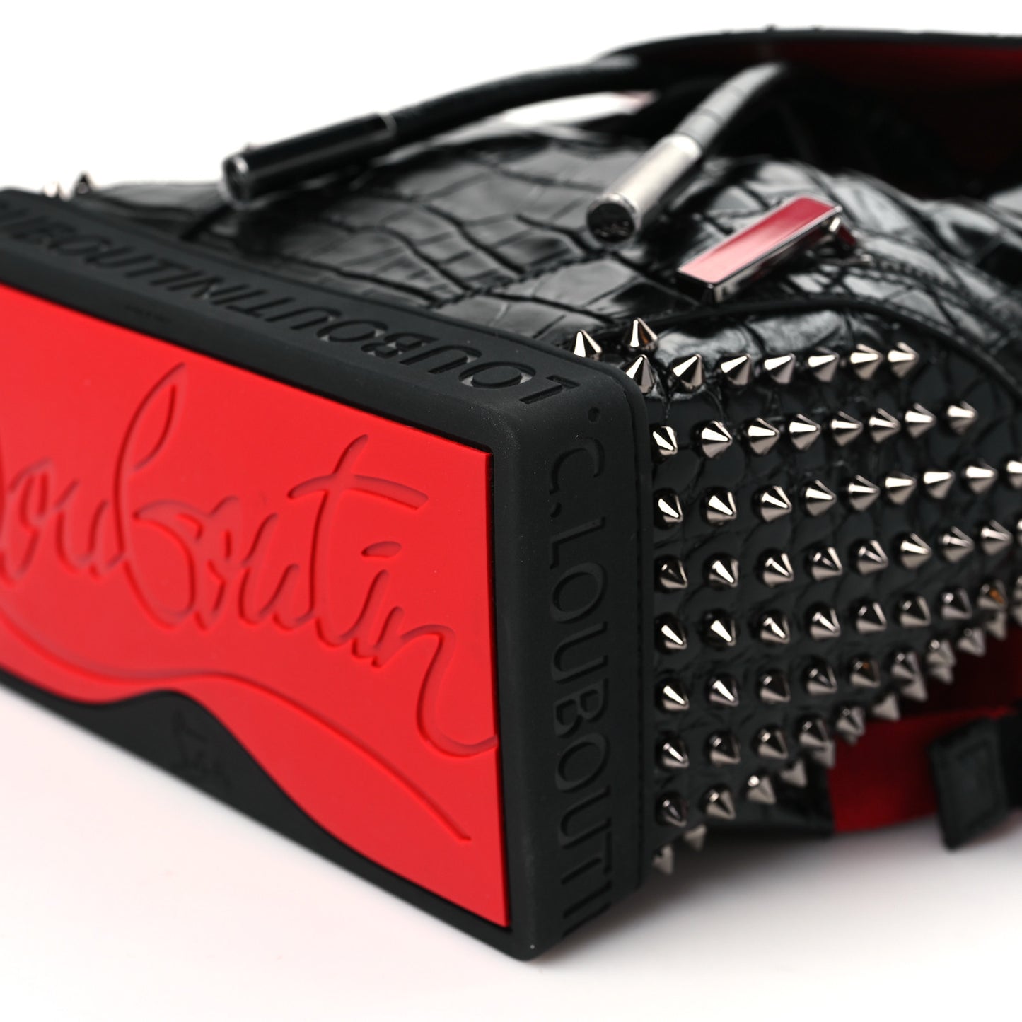 Calfskin Alligator Embossed Spiked Small Explorafunk Backpack Black