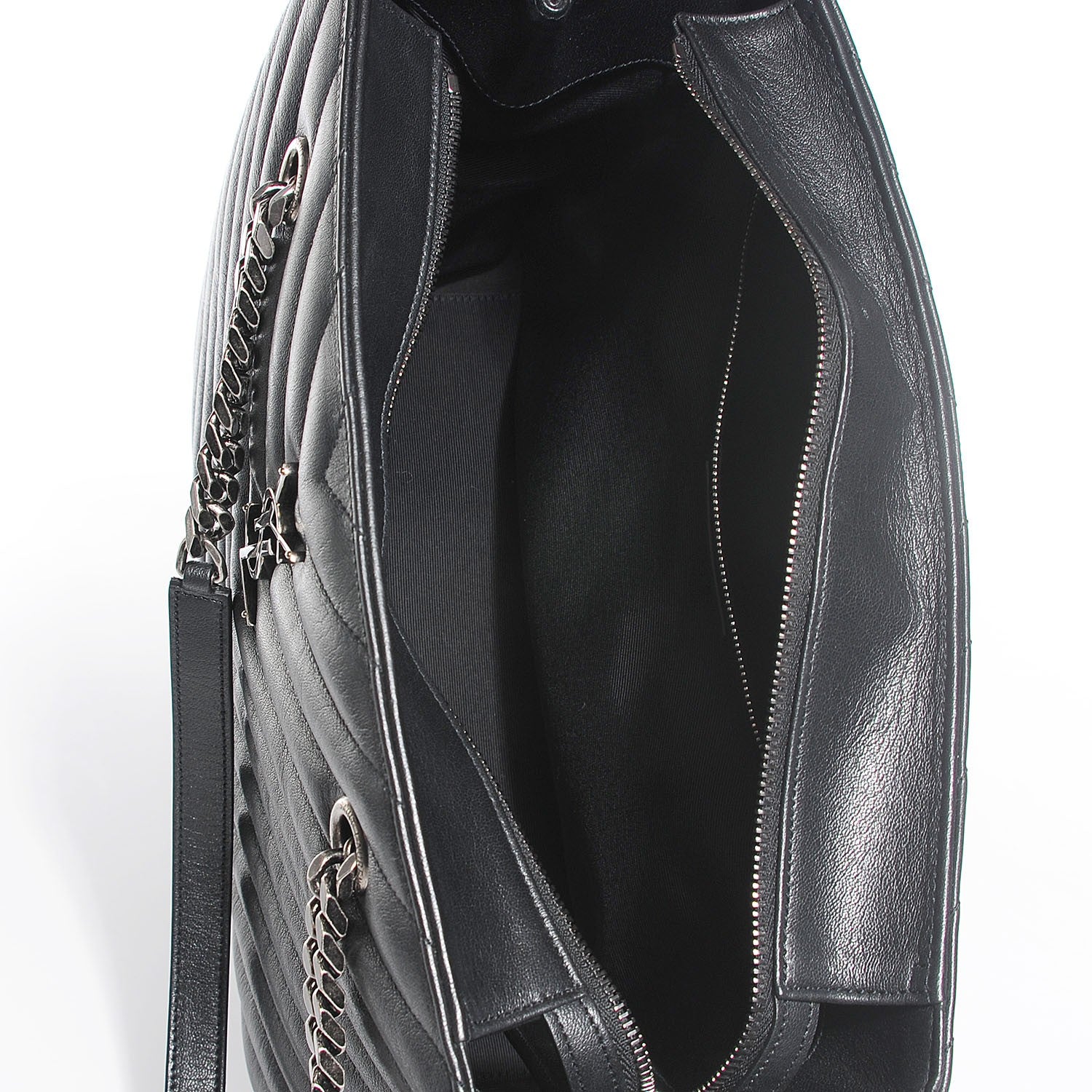 Saint Laurent Sheepskin Matelasse Chevron Large Classic Monogram Shopper Black 5 of 8