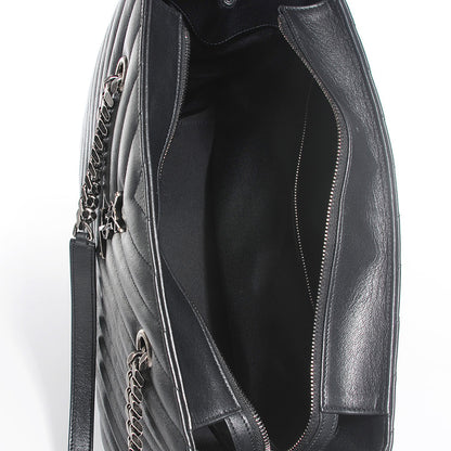 Saint Laurent Sheepskin Matelasse Chevron Large Classic Monogram Shopper Black 5 of 8