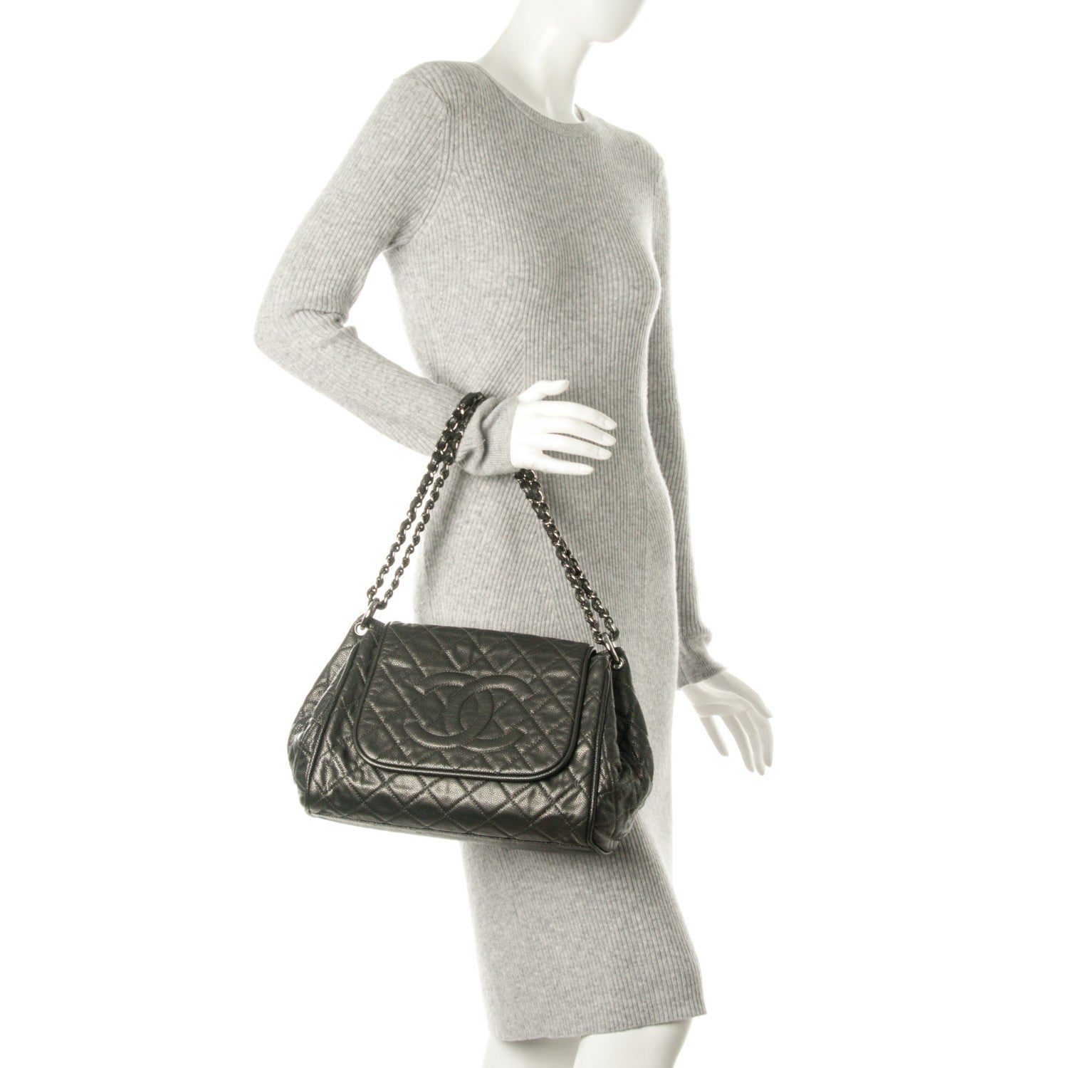 Chanel Metallic Caviar Quilted Timeless Accordion Flap Dark Silver 2 of 7