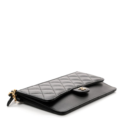 Chanel Lambskin Quilted Classic Pouch With Handle Black 5 of 9