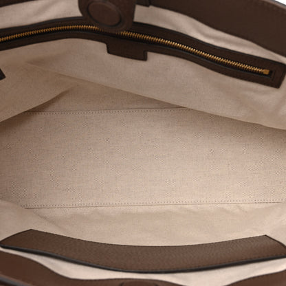 Gucci Monogram Jumbo GG Textured Dollar Calfskin Web Medium Ophidia Shopping Tote Camel Ebony 5 of 10