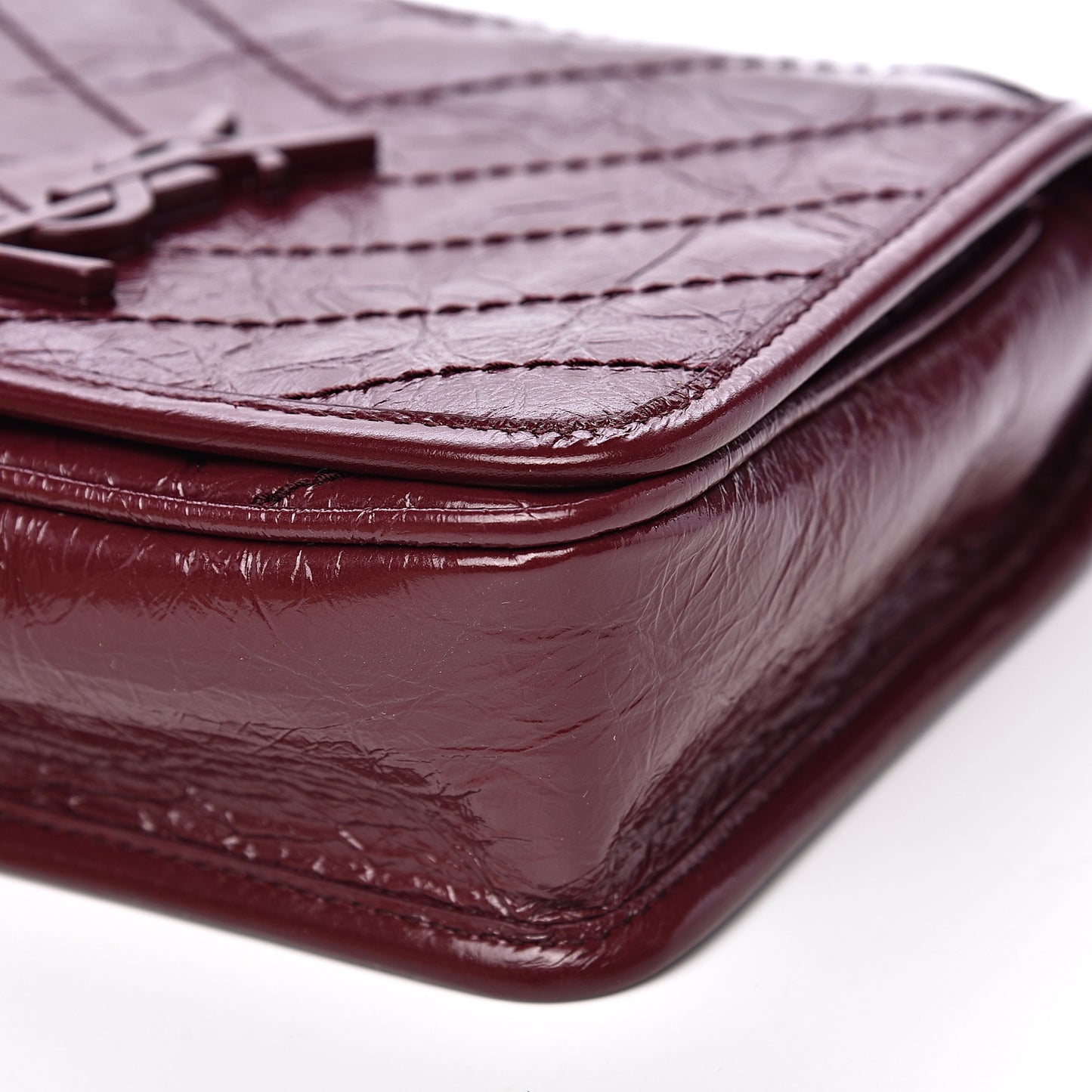 Crinkled Calfskin Matelasse Monogram Niki Chain Wallet Dark Legion Red