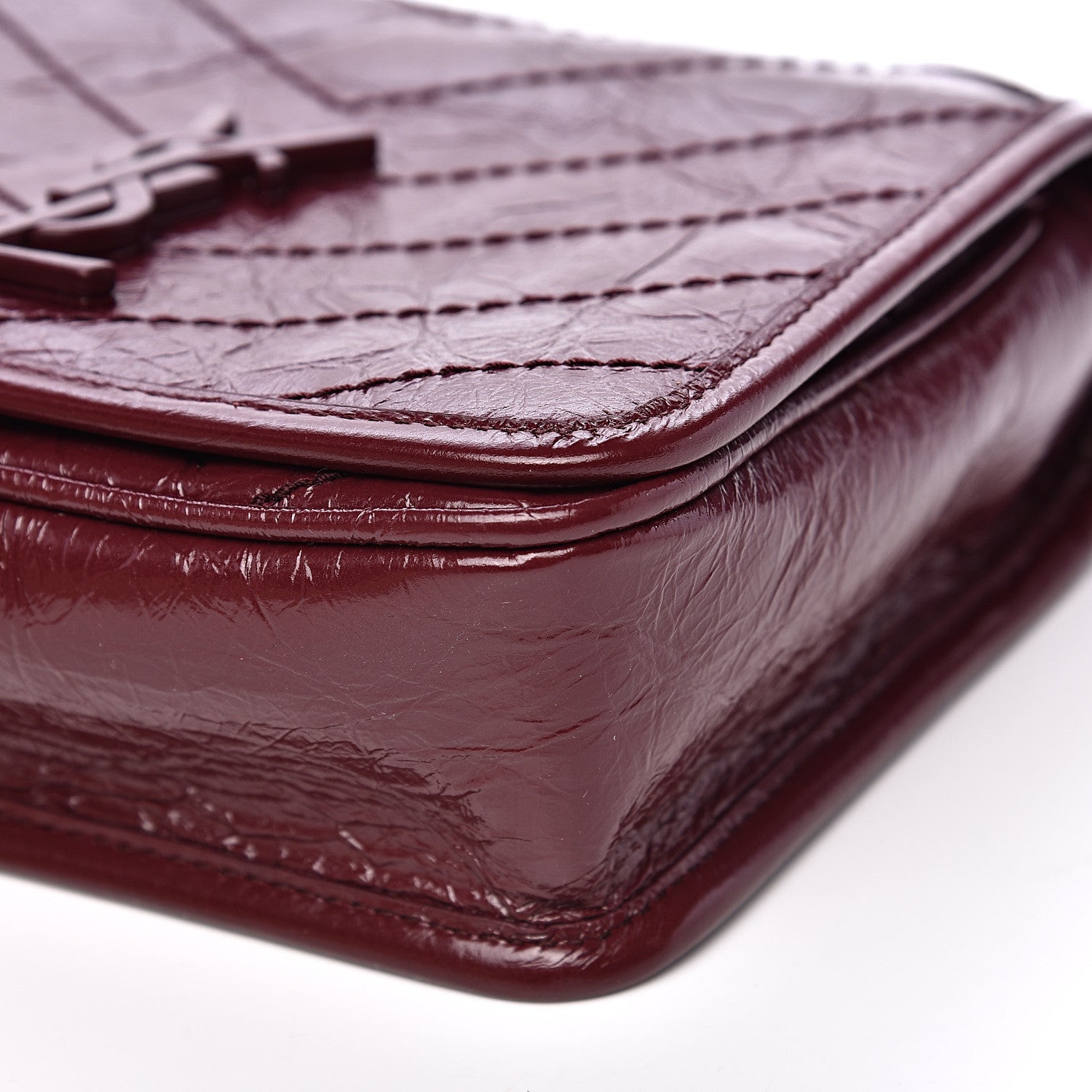 Saint Laurent Crinkled Calfskin Matelasse Monogram Niki Chain Wallet Dark Legion Red 7 of 9