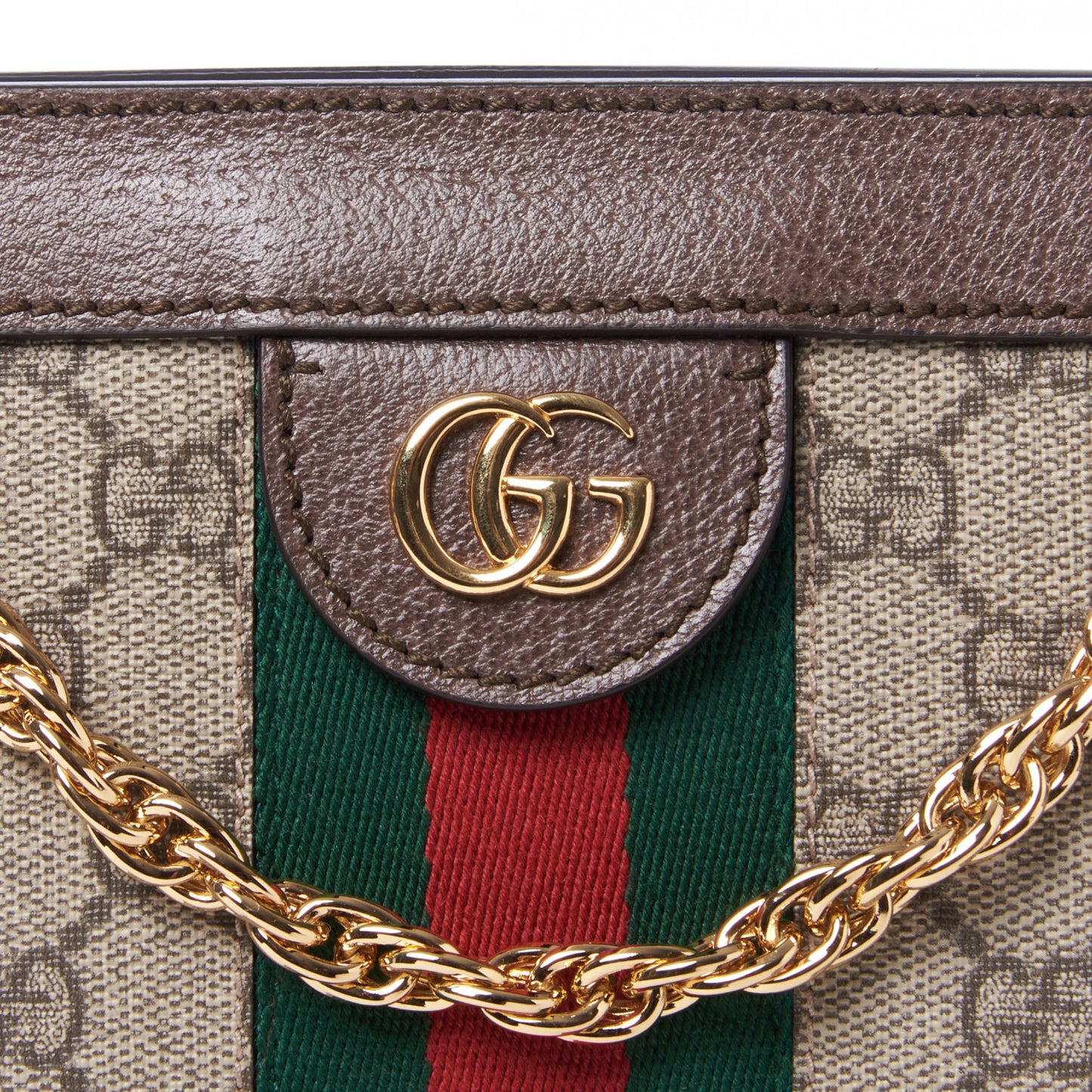 GG Supreme Monogram Web Small Ophidia Chain Shoulder Bag Brown