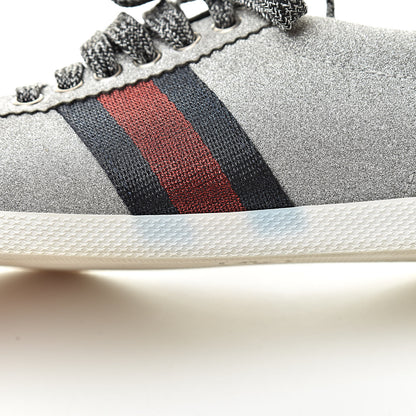 Gucci Glitter Fabric Studded Web Sneakers 38 Silver 15 of 17