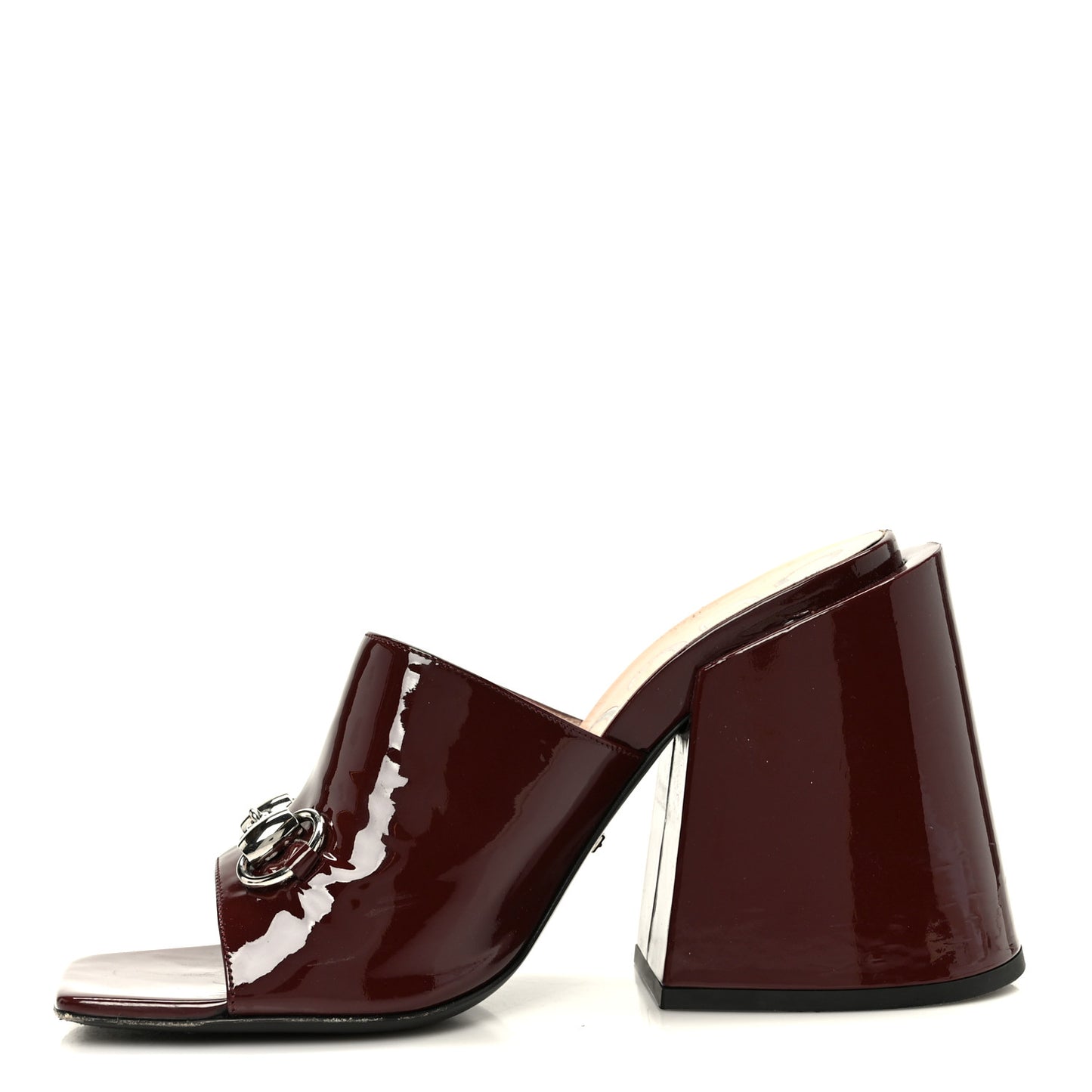 Patent Lexi Horsebit High-Heel Slide Sandals 38.5 Bordeaux