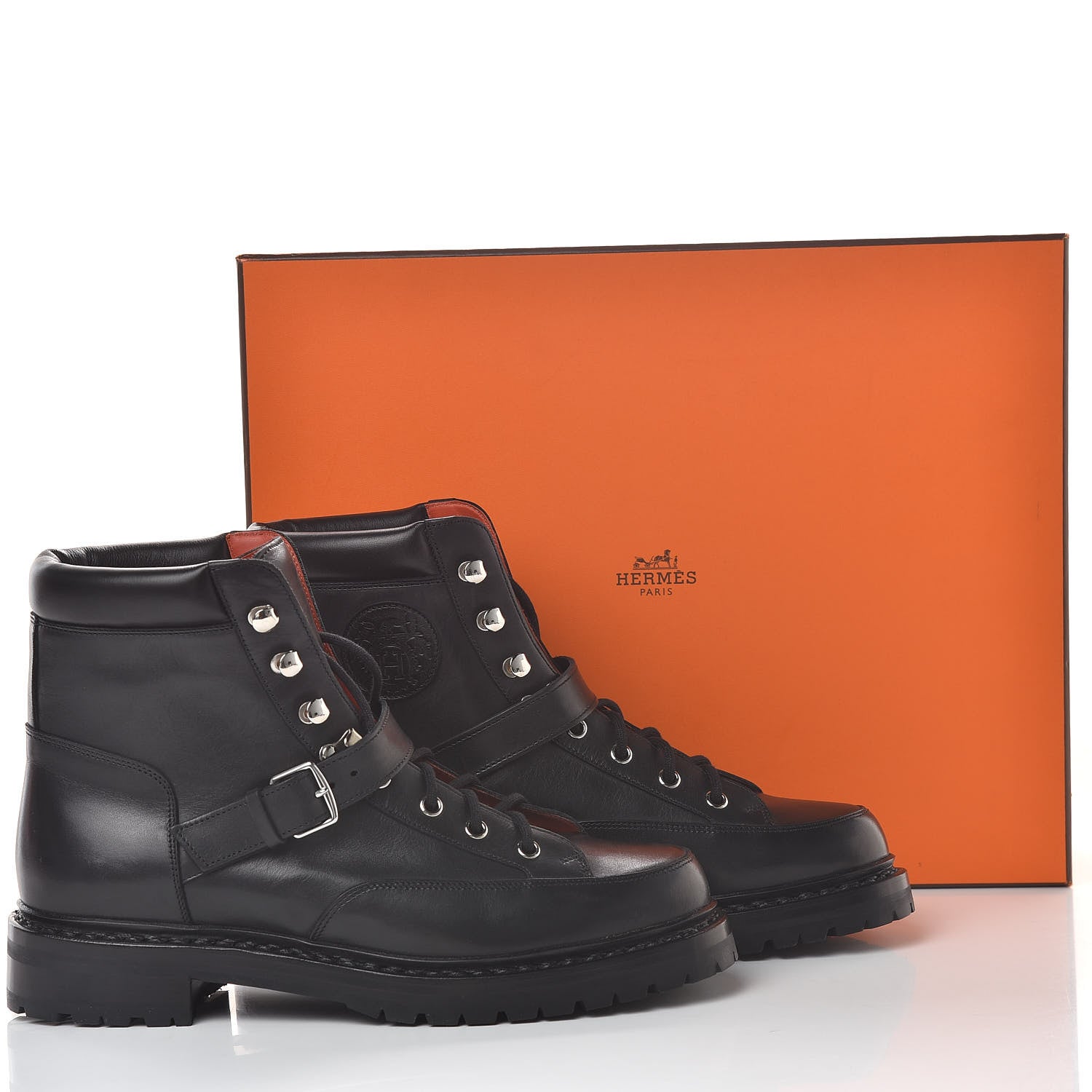 Hermes Calfskin Mens Hiking Ankle Boots 39 Black 10 of 11