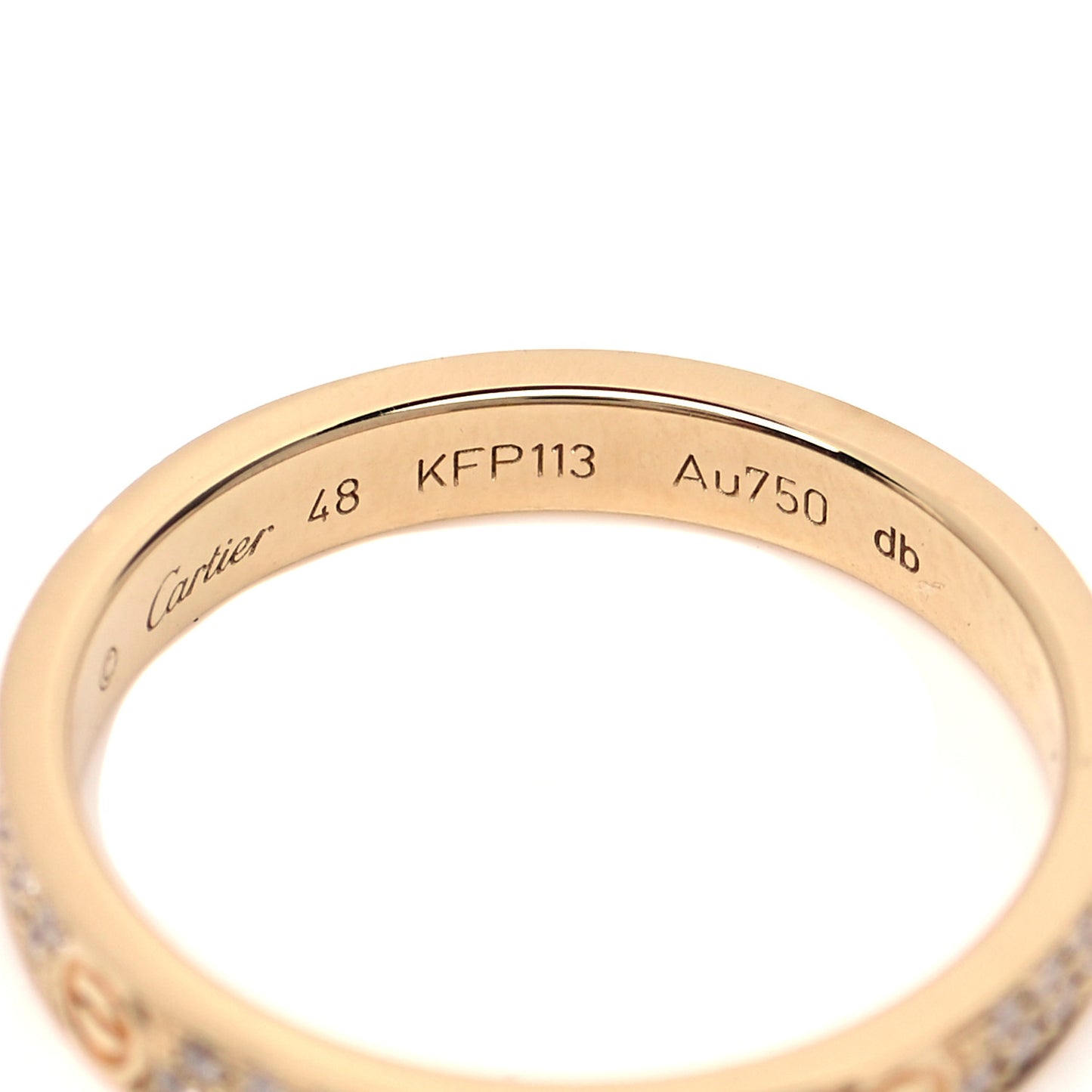 18K Yellow Gold Diamond 2.6mm LOVE Paved Band Ring 48 4.5